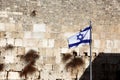 Flag of Israel vs Wailing Wall Royalty Free Stock Photo