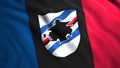 Flag of Italian football club. Motion. Logo of Italian football club on waving flag. Italian football club Sampdoria