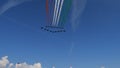 Flag of Italy in blue sky by red green and white smoke of Frecce Tricolori Royalty Free Stock Photo