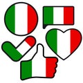 Flag of Italy in the shape of Button, Heart, Like, Check mark, flat style, symbol of love for his country, patriotism, icon for Royalty Free Stock Photo