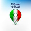 Flag of Italy in shape of map pointer. Welcome to Italy. Vector illustration.