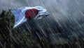 flag of Japan with rain and dark clouds, tempest forecast symbol - nature 3D rendering Royalty Free Stock Photo