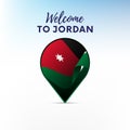 Flag of Jordan in shape of map pointer or marker. Welcome to Jordan. Vector illustration. Royalty Free Stock Photo