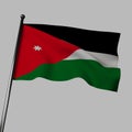 The flag of Jordan waves in the wind. 3d rendering, isolated image.