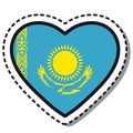 Flag Kazakhstan heart sticker on white background. Vintage vector love badge. Template design element. National day.