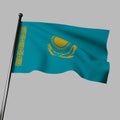 The flag of Kazakhstan waves in the wind. 3d rendering, isolated image.