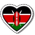 Flag Kenya heart sticker on white background. Vintage vector love badge. Template design element. National day.