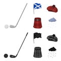 Flag, kilt, rainy weather, cap.Scotland country set collection icons in cartoon,black style vector symbol stock Royalty Free Stock Photo