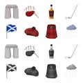 Flag, kilt, rainy weather, cap.Scotland country set collection icons in cartoon,monochrome style vector symbol stock Royalty Free Stock Photo