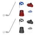 Flag, kilt, rainy weather, cap. Scotland country set collection icons in cartoon, monochrome style vector symbol stock Royalty Free Stock Photo