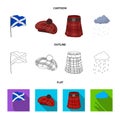 Flag, kilt, rainy weather, cap.Scotland country set collection icons in cartoon,outline,flat style vector symbol stock Royalty Free Stock Photo