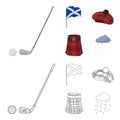 Flag, kilt, rainy weather, cap. Scotland country set collection icons in cartoon, outline style vector symbol stock Royalty Free Stock Photo