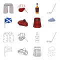 Flag, kilt, rainy weather, cap.Scotland country set collection icons in cartoon,outline style vector symbol stock Royalty Free Stock Photo