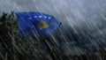 flag of Kosovo with rain and dark clouds, terrible weather symbol - nature 3D illustration