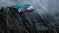 flag of Kuwait with rain and dark clouds, tornado forecast symbol - nature 3D rendering