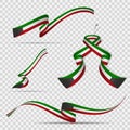 Flag of Kuwait. 25th of February. Set of realistic wavy ribbons in colors of kuwaiti flag on transparent background