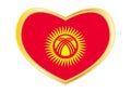 Flag of Kyrgyzstan in heart shape, golden frame