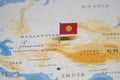 The Flag of kyrgyzstan in the world map Royalty Free Stock Photo