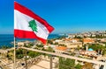 Flag of Lebanon at Byblos Castle Royalty Free Stock Photo