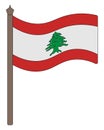 Flag of Lebanon. The fabric is decorated with Lebanese cedar. Cartoon style