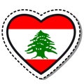 Flag Lebanon heart sticker on white background. Vintage vector love badge. Template design element. National day.