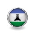 Flag of lesotho, button with metal frame and shadow. lesotho flag vector icon, badge with glossy effect and metallic border. Reali
