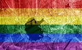 Flag LGBT community pride on a broken glass background. Raimbow gay culture symbol. Concept collage