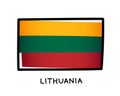 Flag of Lithuania. Colorful Lithuanian flag logo. Yellow, green and red hand-drawn brush strokes. Black outline. Vector