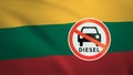 Flag of Lithuania with the sign of Diesel fuel ban