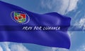 Flag of Luhansk, Pray for Luhansk region of Ukraine, pray for Ukraine, flag Ukraine region and blue sky background, 3D work and