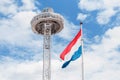 Flag of Luxembourg and the skyline view platform