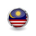 Flag of malaysia, button with metal frame and shadow. malaysia flag vector icon, badge with glossy effect and metallic border. Rea