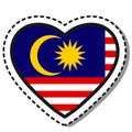 Flag Malaysia heart sticker on white background. Vintage vector love badge. Template design element. National day.
