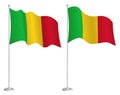 Flag of Mali on flagpole waving in wind. Holiday design element. Checkpoint for map symbols. Isolated vector on white background Royalty Free Stock Photo