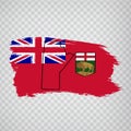 Flag of Manitoba from brush strokes. Blank map of Manitoba. Canada. High quality map of Manitoba and flag on transparent backgrou