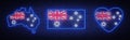 Flag and map of Australia is a collection of neon signs. Vector Illustrations, Neon Banner, Luminous Billboard, Bright Royalty Free Stock Photo
