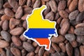 Flag and map of Colombia on cocoa beans