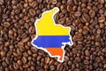 Flag and map of Colombia in roasted coffee beans Royalty Free Stock Photo