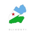 Flag map of Djibouti. The flag of the country in the form of borders. Stock vector illustration isolated on white background Royalty Free Stock Photo