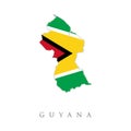 Flag Map of Guyana. Vector isolated simplified illustration icon with silhouette of Guyana map. National Guyana flag red, yellow