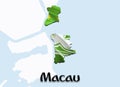 Flag Map of Macau. 3D rendering Macau map and flag on Asia map. The national symbol of Macau. China flag map background image