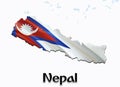 Flag Map of Nepal. 3D rendering Nepal map and flag on Asia map. The national symbol of Nepal. Kathmandu flag map background image