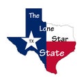 Flag map of Texas state, with `The Lone Star State` text