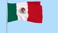 Flag of Mexico on a flagpole fluttering in the wind on a transparent blue background, 3d rendering, PNG format with ALPHA transpar