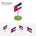 Flag of Mississippi USA, vector 3D isometric flat icons