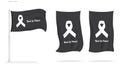 Flag Mock up Mourning symbol with Black Respect ribbon on white background. Rest in Peace Funeral Vector