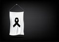 Flag Mock up Mourning symbol with Black Respect ribbon on white background. Rest in Peace Funeral Vector Illustration