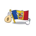 Flag moldova cartoon with in holding money bag character