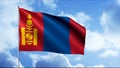 Flag of Mongolia. Motion. . The golden emblem of the ancient Buddhist sign is yellow on a red and blue flag.