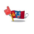 Flag mongolia Scroll mascot cartoon style with Foam finger